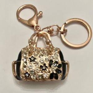 Stunning, 2-Way Black Floral Rhinestone Handbag Charm -Key Chain